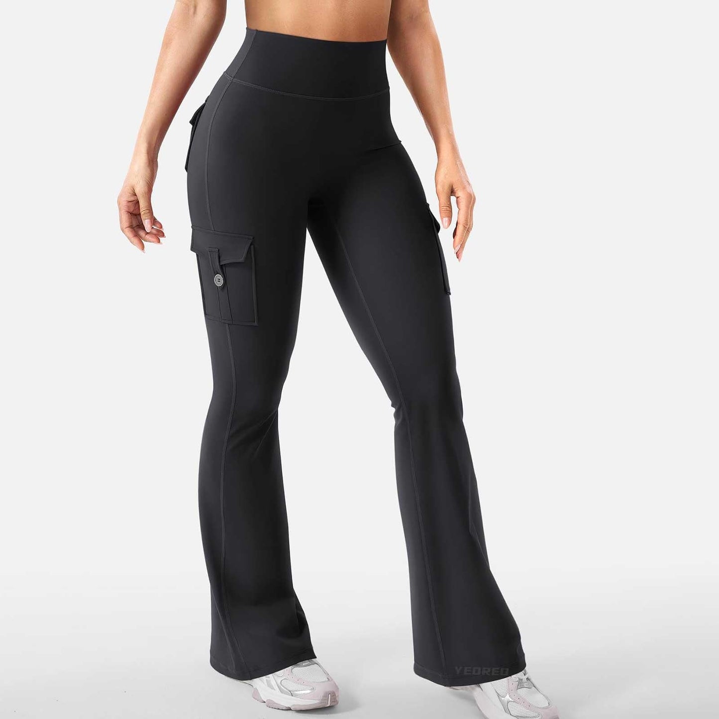 Flare Leggings for Women with Pockets High Waist No Front Seam Yoga Workout Stretchy Gym Casual Booty Lifting Black