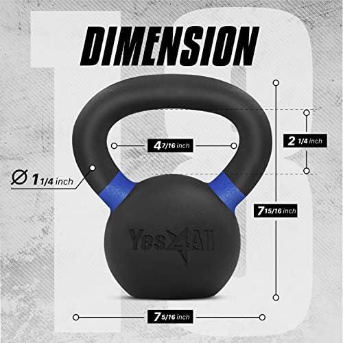 Yes4All Powder Coated Cast Iron Competition Kettlebell with Wide Handles & Flat Bottoms – 8 KG / 18 LB