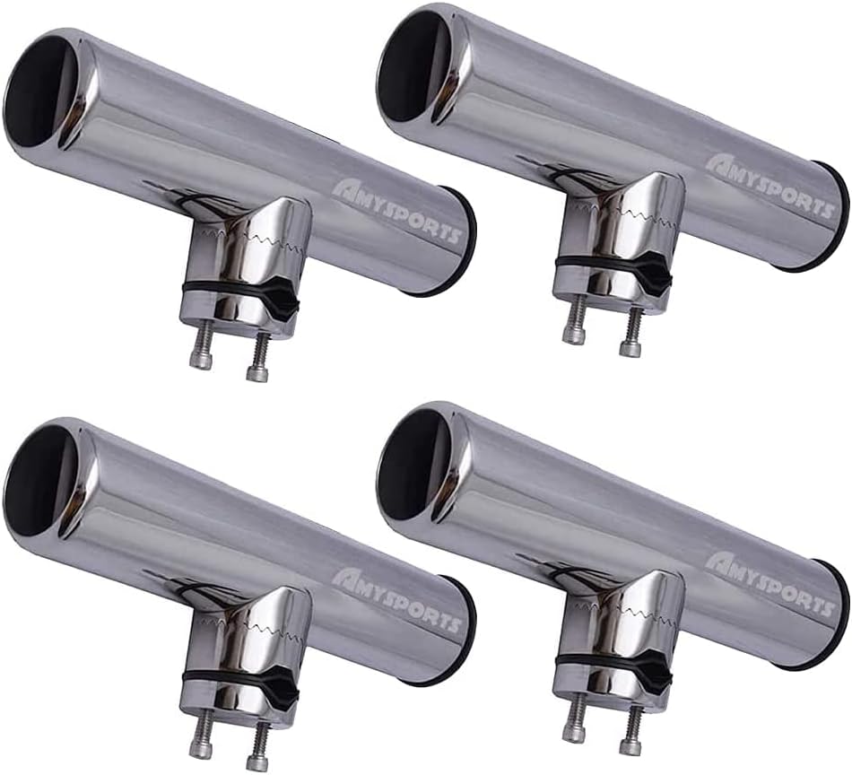 Rail Mount Rod Clamp Holders - Adjustable Stainless Steel Fishing Rod Holder for Kayak & Boat