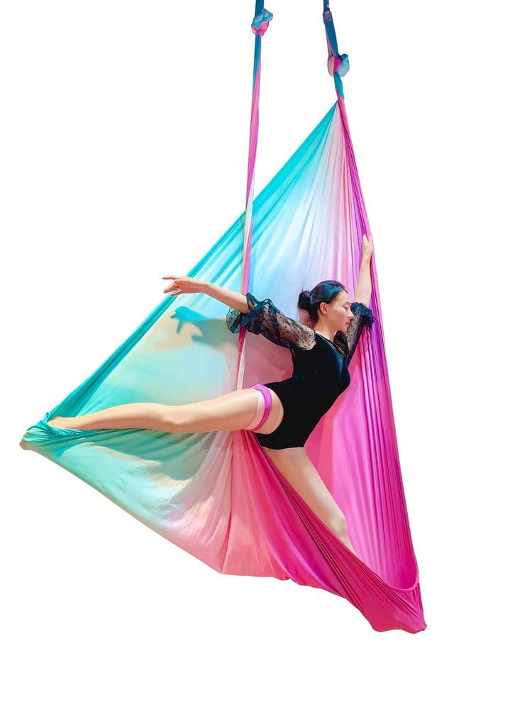 Aerial Yoga Hammock Aerial Pilates Silk Yoga Swing Set include Carabiners daisy Chain, Pose Guide 5.5 yards Set (Fairy)