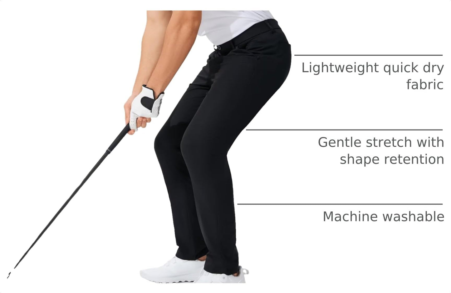 QPNGRP Men's Golf Pants 30"/32"/34" Inseam Lightweight Stretch Work Dress Pants Black 30Wx30L