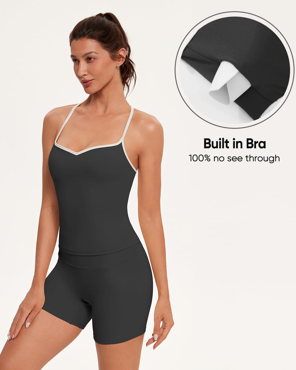 OMKAGI Sports Bras for Women Cute Sweetheart Neck Workout Tank Tops Open Back Yoga Bra Top(L, 546-Black)