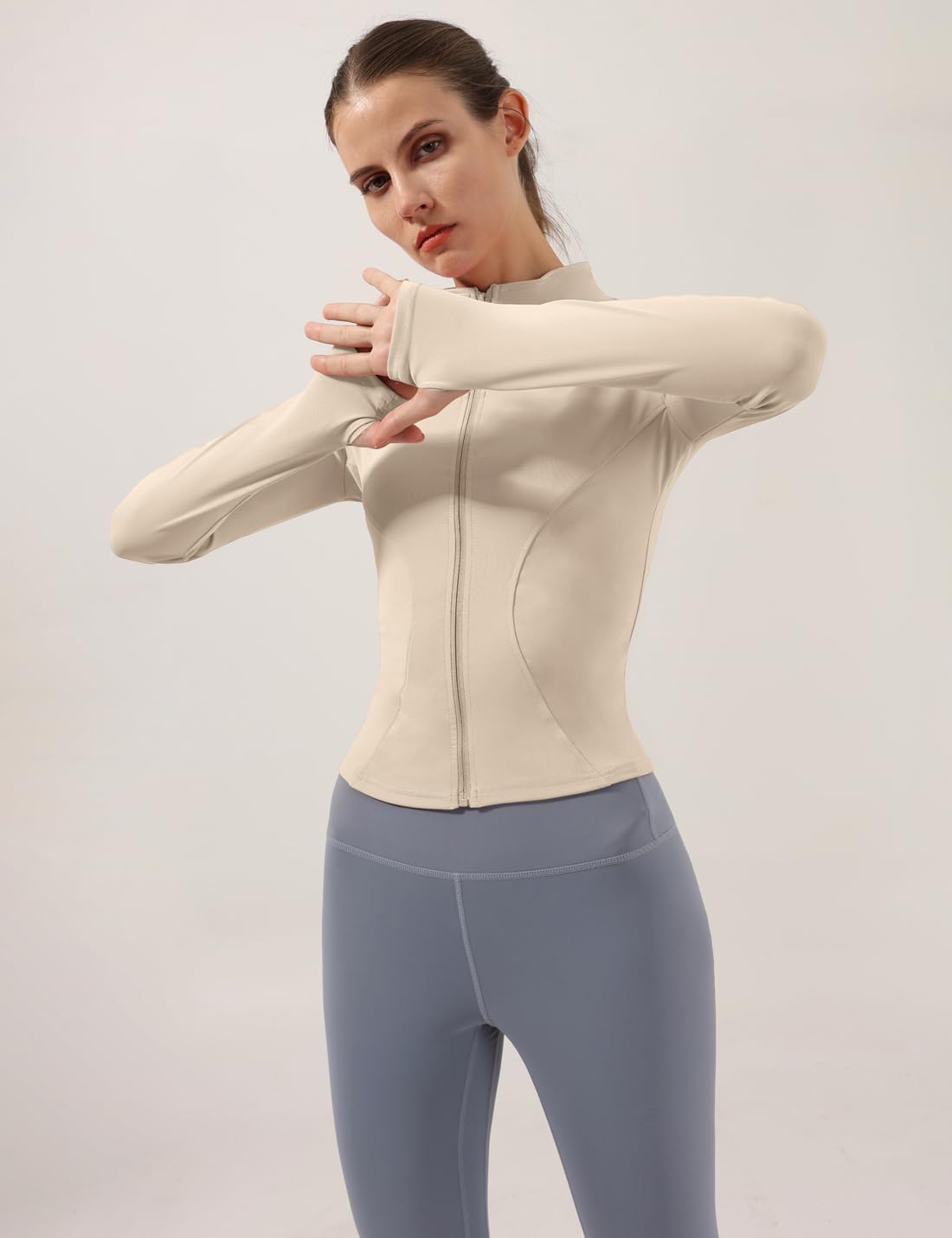 Gacaky Women's Slim Fit Lightweight Athletic Full Zip Stretchy Workout Running Track Jacket with Thumb Holes