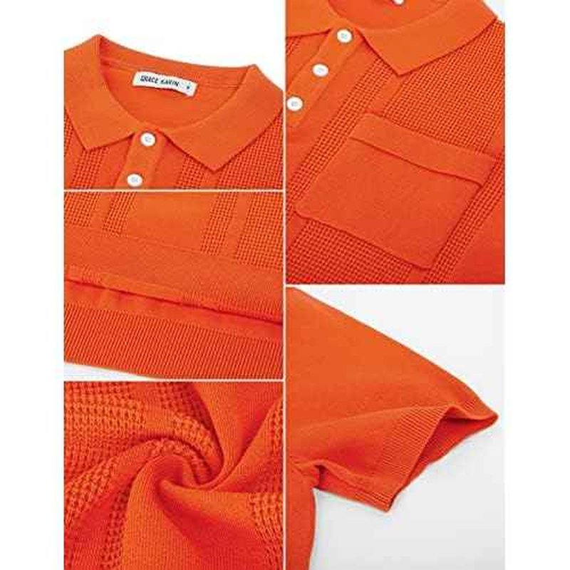GRACE KARIN Mens Breathable Polo Shirts Short Sleeve Lightweight Knit Texture Golf Shirts Knitwear