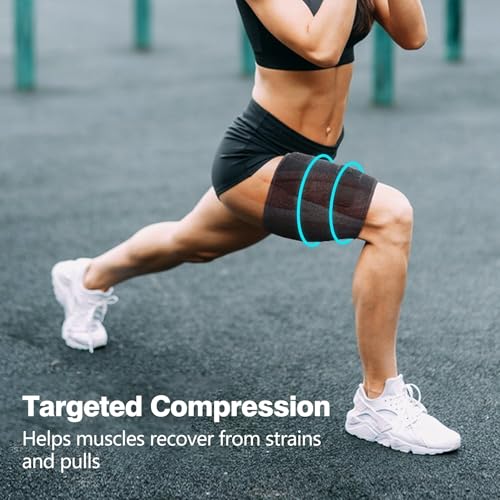 Thigh Brace, Hamstring Quadriceps Support and Thigh Wraps, Adjustable Compression Sleeve Support for Pulled Groin Muscle, Sprains, Tendonitis, Sciatica Pain and Sports Recovery for Men and Women