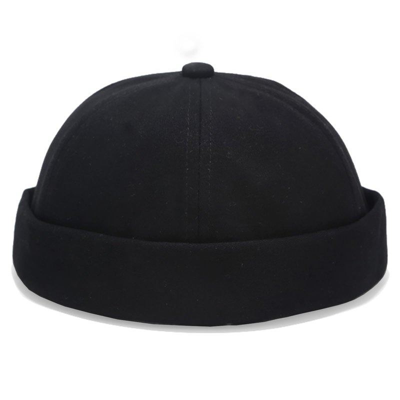 Mens Brimless Cap Cotton Docker Hat, Classic Skullcap Beanie Sailor Cap for Casual Work and Daily (Black)
