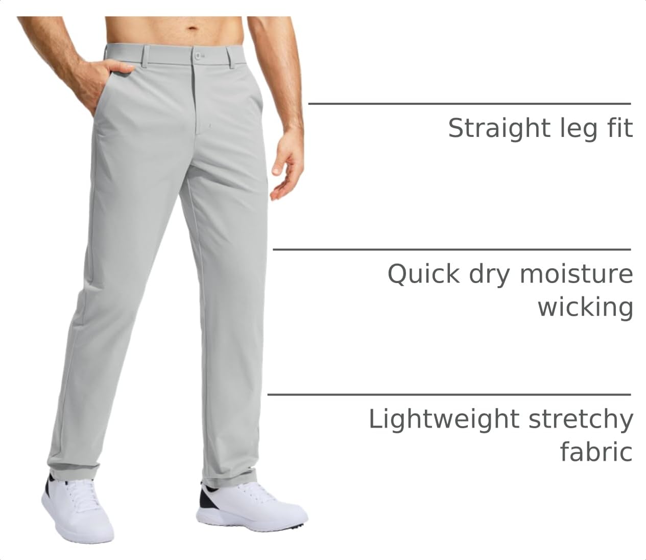 Pudolla Golf Pants for Men Stretch Dress Pants Mens Work Pants 34 Lightweight Quick Dry Casual Slacks Trousers with Pockets(Bright Gray 32Wx34L)