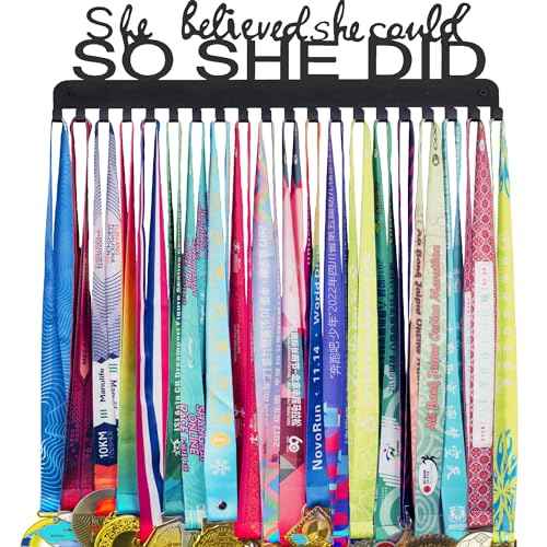 Goutoports Medal Holder Display Hanger - She Believed She Could She Did - Personalized Medal Wall Hanger for Sport Race Runner Sturdy Black Steel Metal Over 60 Medals Easy to Install