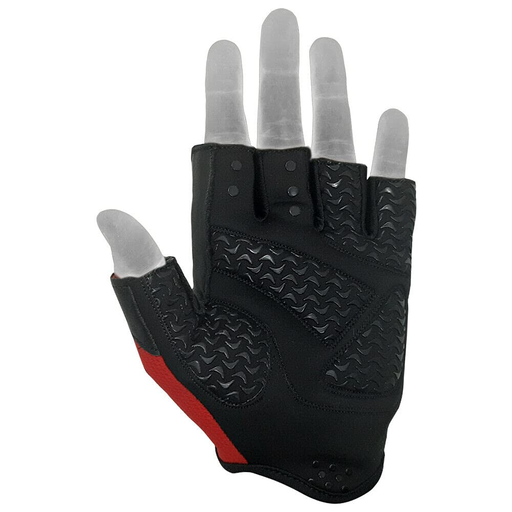 Weightlifting Gloves Leather Palm Grip Half Finger Body Building Gym Glove for Exercise Training Fitness Workout Men Women Lifts Made Spandex Materials, Red, Medium