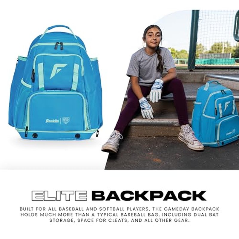 Franklin Sports USA SB Gameday Fastpitch-Softball Backpack ? Adult +Youth Softball + Baseball Equipment + Bat Bag ? Stores Batting Gloves, Helmet, Cleats - Waterproof Premium Batpack