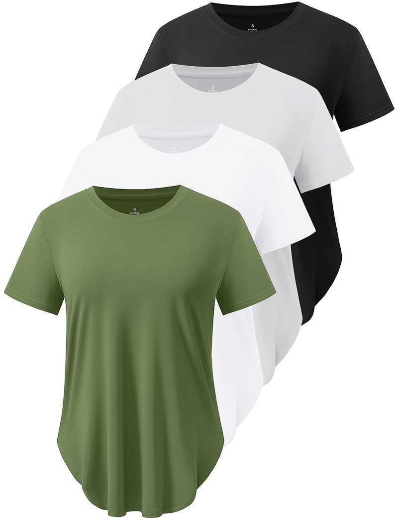 Cosy Pyro 4-Pack Workout Tops for Women UPF 50+ Yoga Shirts Short Sleeve Athletic T-Shirts Quick Dry Running Gym Tee Black/Gray/White/Army L