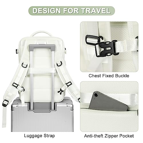 coofay Large Travel Backpack For Women Men Airline Approved Carry On Bags For Airplanes Underseat Luggage Backpack For Traveling On Airplane Personal Item Travel Bag For Airlines White