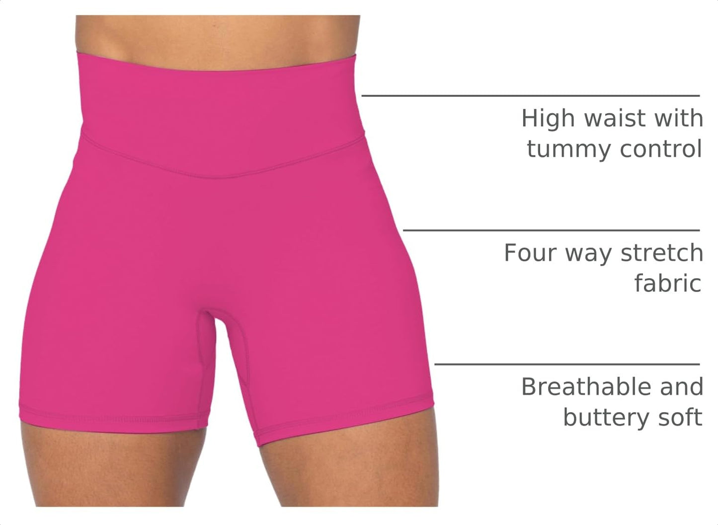 Sunzel Women's Biker Shorts in High Waist Tummy Control with No Front Seam 5" Hot Pink X-Small