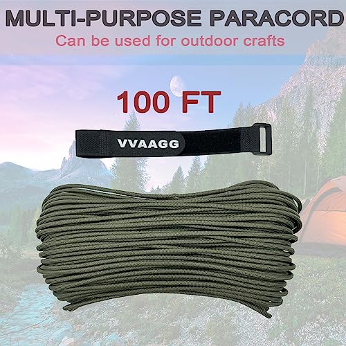 VVAAGG 550 Paracord 100FT, Heavy-Duty Strong Rope, 4mm Parachute Cord, Outdoor Camping Gear Tent Rope Green