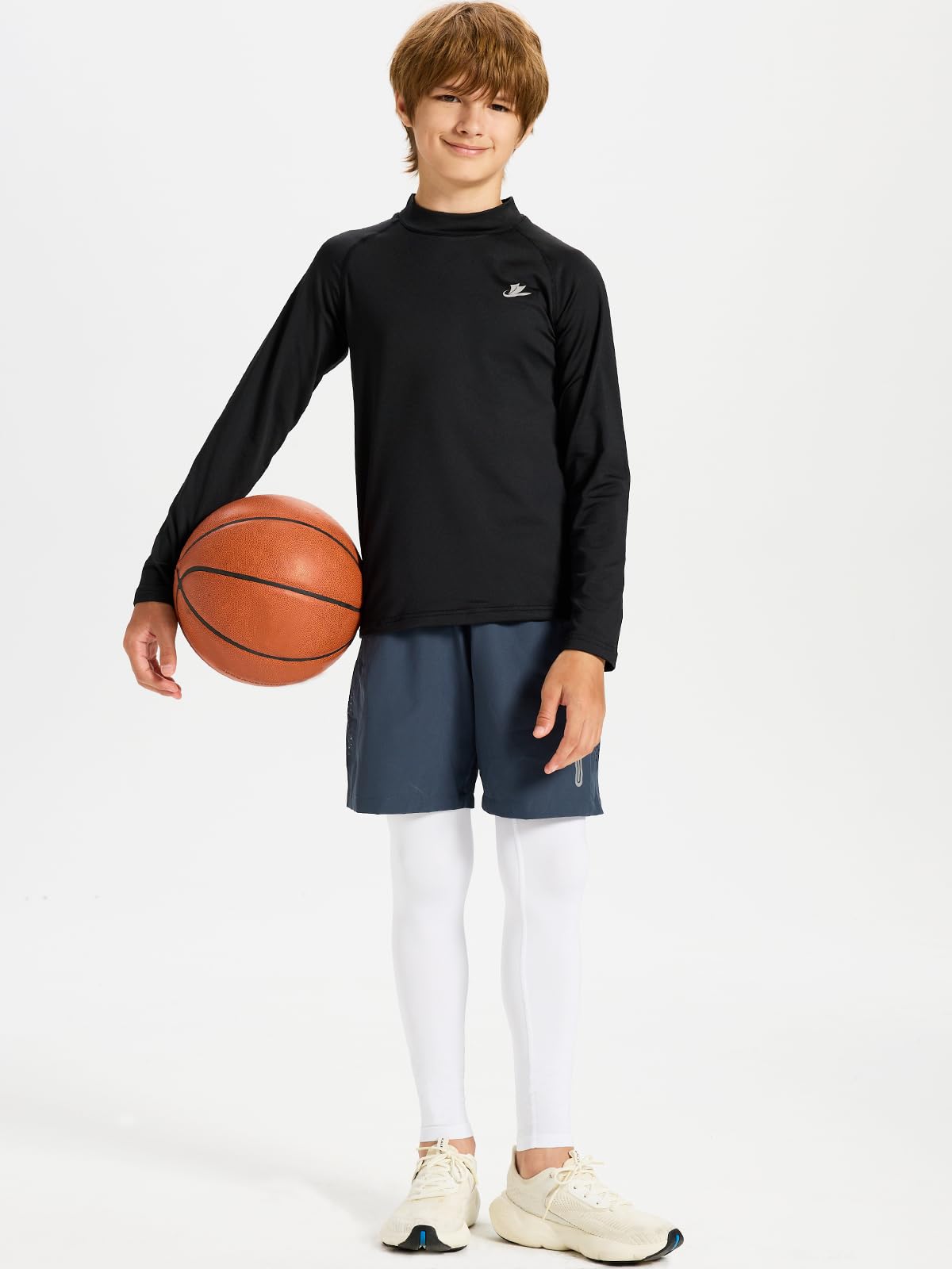DEVOROPA Boys Leggings Quick Dry Youth Compression Pants Sports Tights Basketball Base Layer White XS
