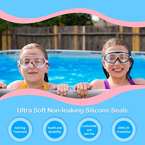 Kids Goggles for Swimming 2 Pack No Leaking Anti-Fog Outer Eye Fit with Wide View UV Protection Crystal Clear Watertight Swim Goggles with nose cover Suitable for Children Youth Boys Girls Age 3 to 15