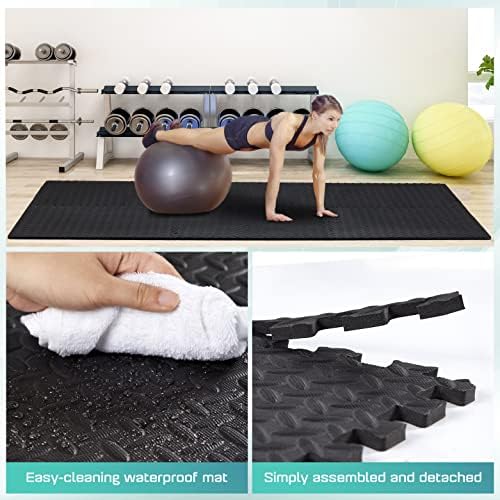 Yes4All Interlocking Foam Tiles, Non-Slip Foam Floor Tiles for Home Gym- Black,18 Tiles 24"x 24"x 7/16" Cover 72 Sqft