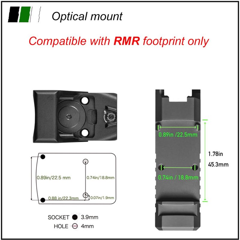 ZULISY Oak 3 MOA Green Dot Sight – for RMR/407C Footprint EDC Pistol, 1x24mm Full Size Open Reflex Optic, Shake to Awake, Waterproof & Shockproof, with Low Picatinny Tactical Hunting Mount