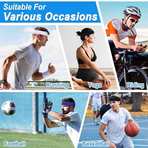 Sweatbands Sport Headbands for Men & Women, 12 Pcs Sweat Head Bands Moisture Wicking Sport Headband Cotton Sweatbands for Basketball, Athletic Exercise, Running
