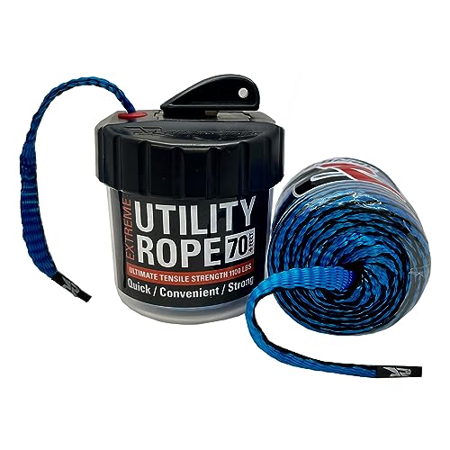 Rapid Rope Canister 70ft B1 Blue Flat Tactical Paracord, Made in USA, 1100lb Tested Heavy Duty Poly Rope Test Cord, Non-Tangle Dispenser Included - Hiking, Camping, Survival, Utility, Climbing