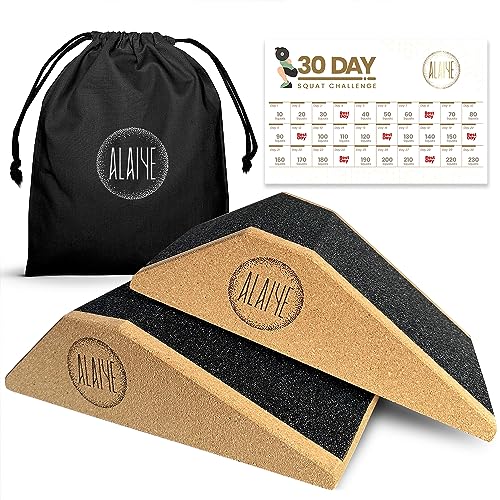 ALAIYE Squat Wedge Blocks - Pack of 2 Non-Slip Slant Board for Legs, Ankle, Calf Stretching - Squat Ramps for Lower Body Strength, Heel Elevation, Planks, Yoga with Bag & 30 Day Squat Challenge Chart