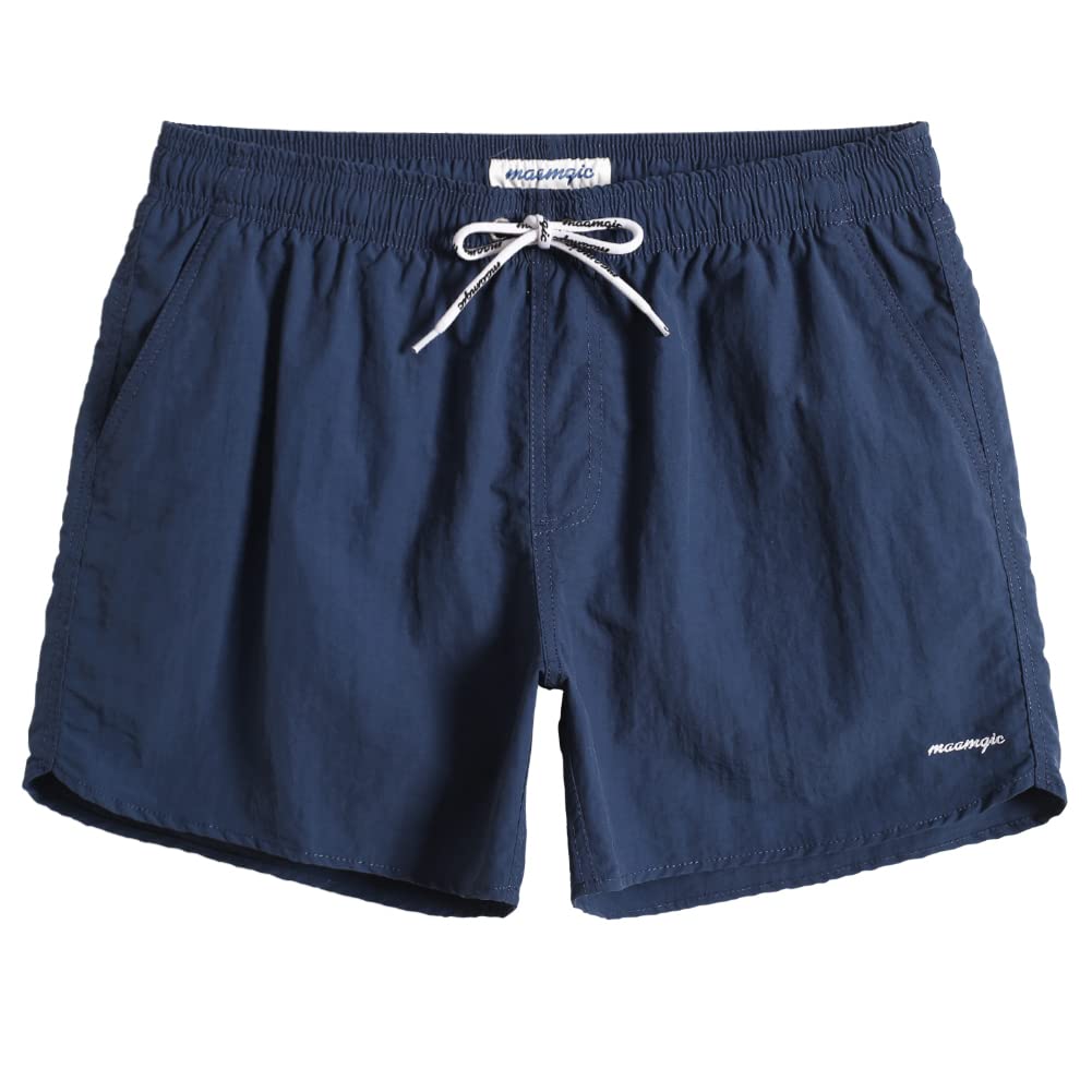 maamgic Mens Swim Trunks 5" with Mesh Lining Quick Dry Bathing Suits for Men Swim Shorts Swimwear Nylon Steel Blue Large