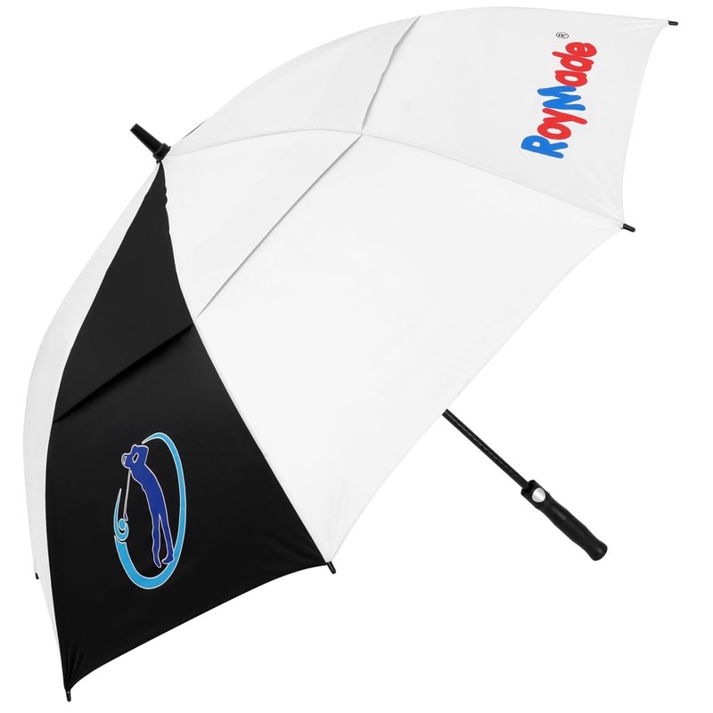 ROYMADE Golf Umbrella Automatic Open Double Canopy Vented Windproof Waterproo Golf Umbrella (White+Black)
