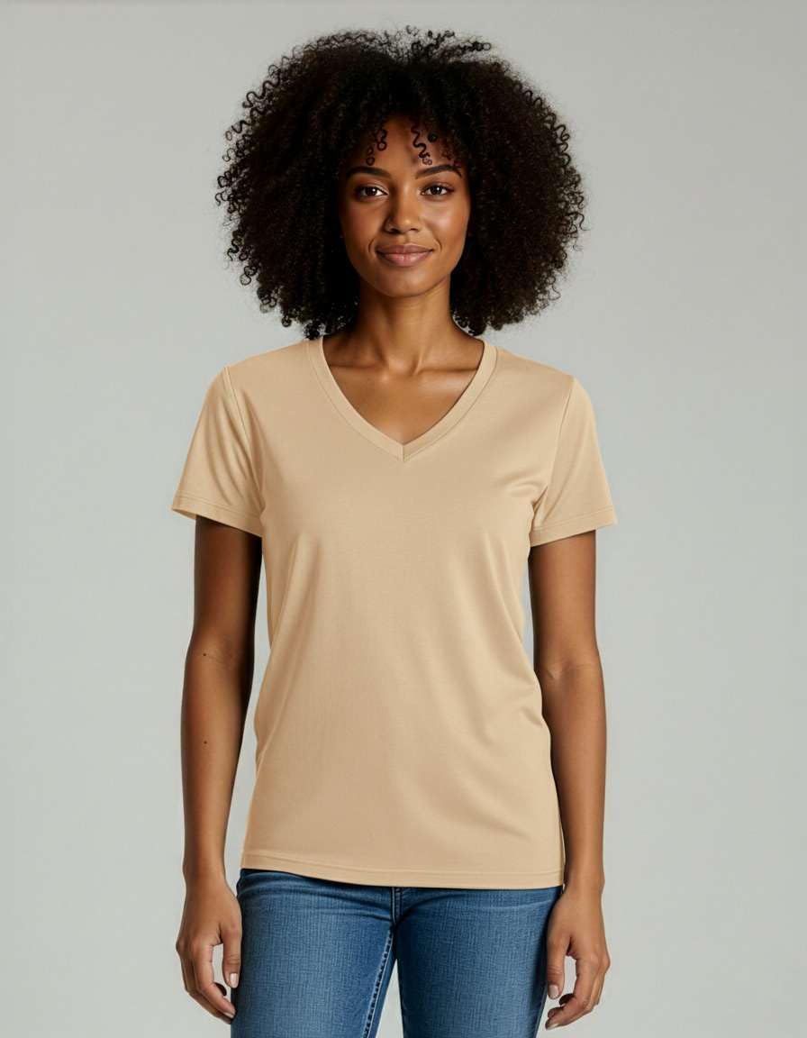 Real Essentials 4 Pack: Women's Classic-Fit Cotton Short-Sleeve V-Neck T-Shirt (Available in Plus Size)