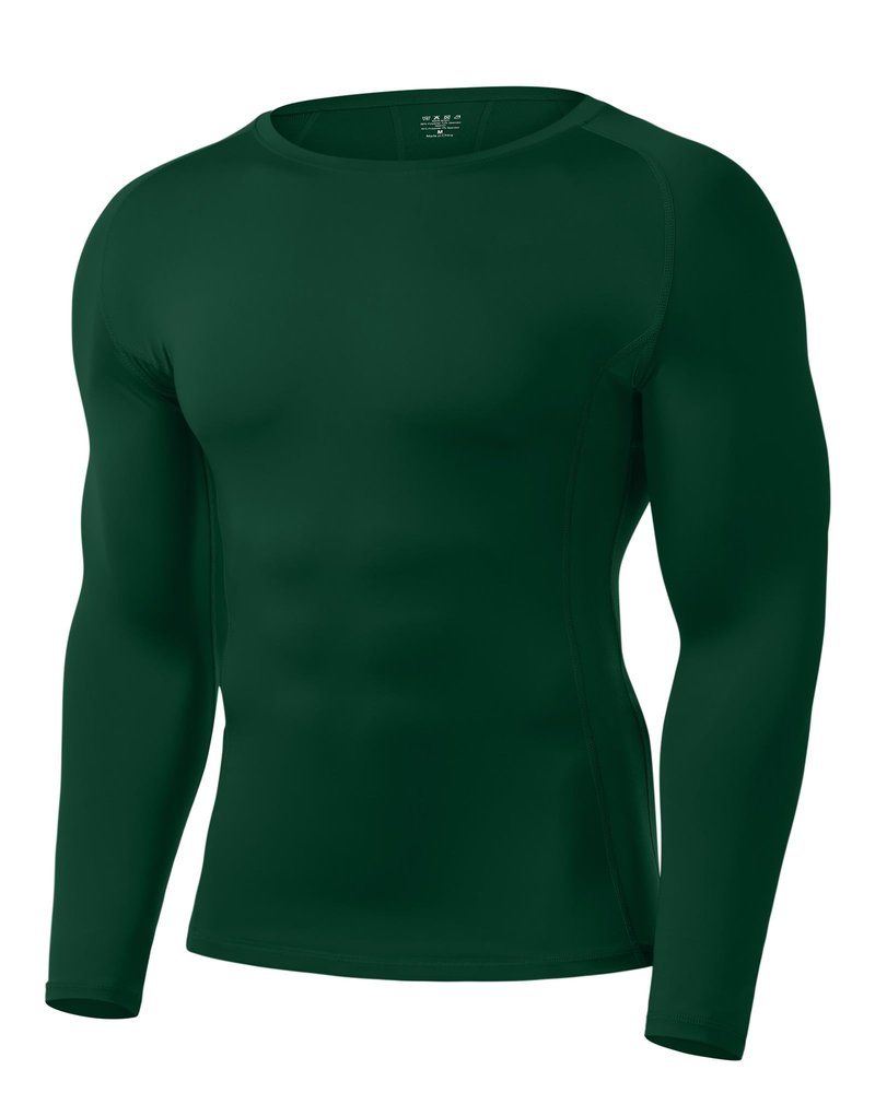 Runhit Compression Shirt Men Long Sleeve Athletic Undershirt Base Layer Cool Dry Workout Sports Running Gym Tops Dark Green M