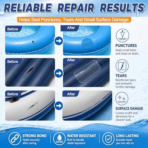 Air Mattress Repair Kit with Waterproof Vinyl Patches & PVC Glue