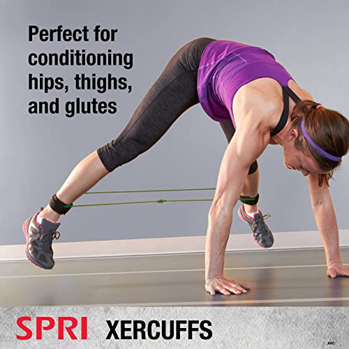 SPRI Xercuff Leg Resistance Band Exercise Cord with Non-Slip Padded Ankle Cuffs, Red, Medium