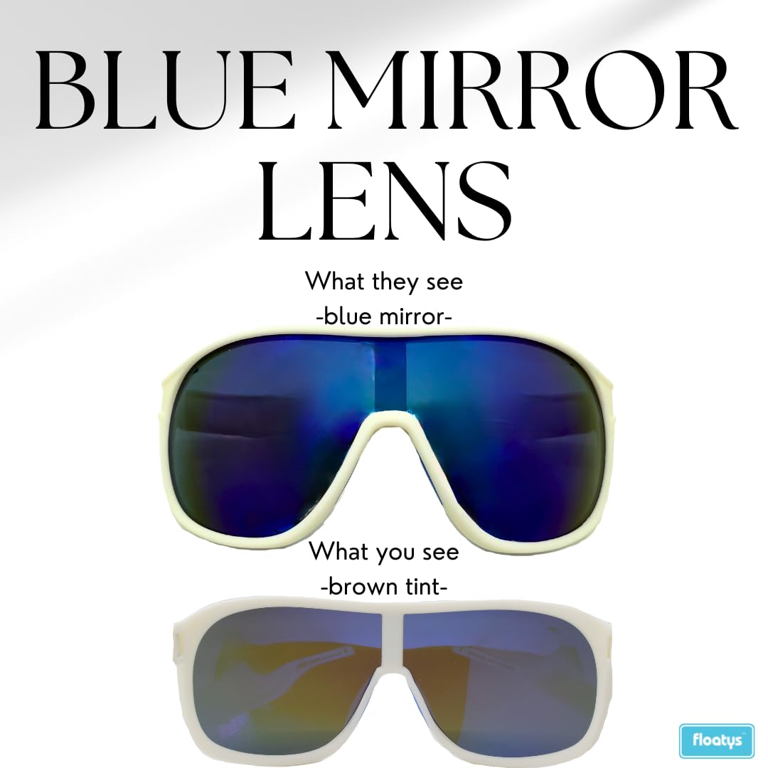 Floatys Floating Sunglasses Rubberized Rapids | Polarized Water Repelling Lenses | Sport shield wrap around | Men and Women (White Frame/Blue Mirror Lens)