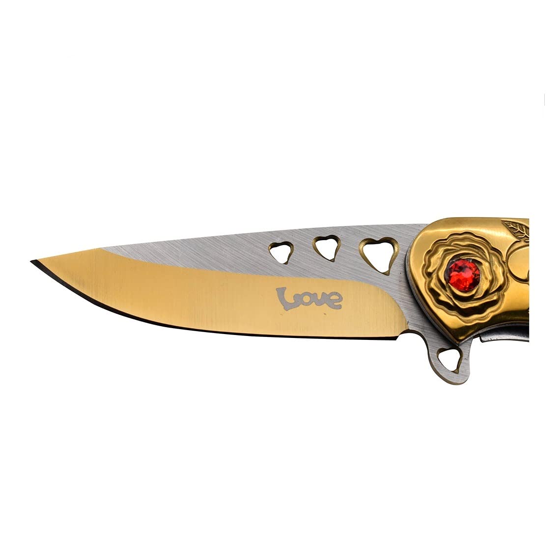 Snake Eye Tactical 7" Cupid Heart Ladies Valentines day Pocket Knife with LOVE Pocket Clip Included (Gold)