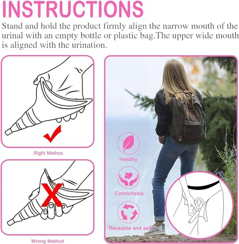 Female Urination Device, Reusable Female Urinal Silicone Women Pee Funnel Allows Women to Pee Standing Up, Portable Womens Urinal is The Perfect Companion for Camping,Outdoor,Travel（Fuchsia）