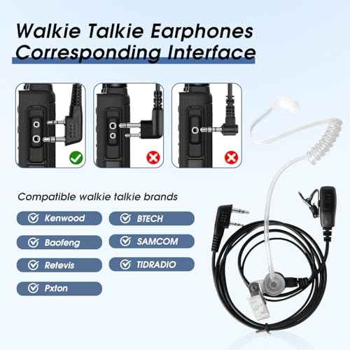 Two-Way Radio Earpiece with Mic Walkie Talkie Headset, Compatible with Kenwood Baofeng BTECH Retevis Wouxun Pxton (2 Pin Covert Air Acoustic Tube Headset)