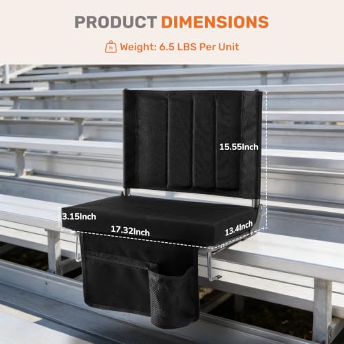Sweetcrispy Black 2-Pack Stadium Bleacher Seats with Back Support, Portable Folding Design