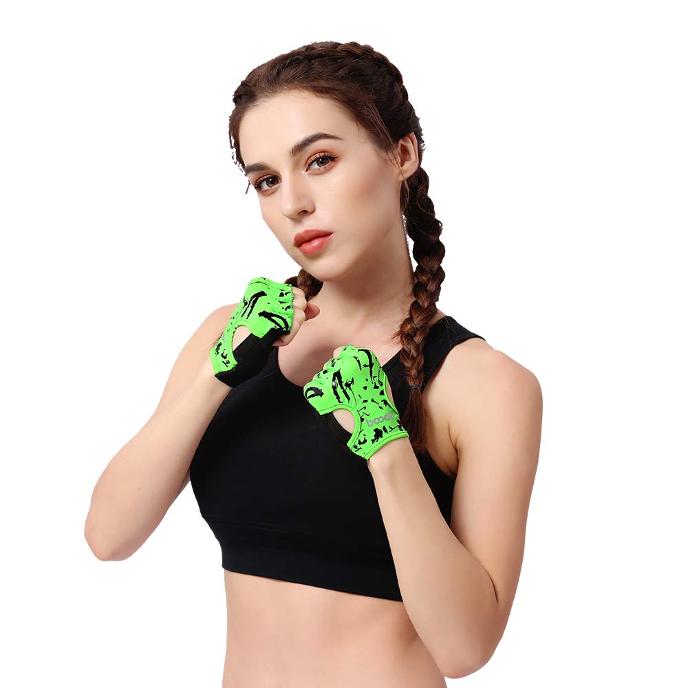 Anser 7150694 Woman Half Finger Girl Short Fingerless Gloves for Indoor Yoga Gym Fitness Body Building Training Outdoor Cycling Motorcycle Running Exercise (Green, SM)