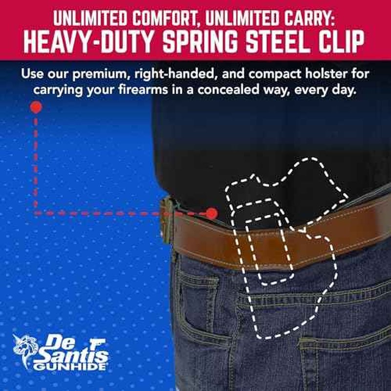 DeSantis Inside Heat IWB Holster - Concealed Carry Gun Holster, Leather Holster IWB for Pistols, Compatible with the GLOCK 43, 43X - Right Hand Draw, Black
