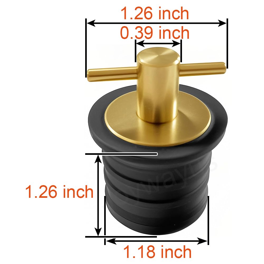 Joywayus Rubber Drain Plug Brass T Handle Twist Plugs for 1-1/4 Inch Diameter Boat Drains Boating Plumbing Fittings