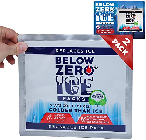 BELOW ZERO Large Reusable Ice Packs for Large Coolers and Lunch Bags – Patent Pending -Colder and Longer Lasting- Up to 48 Hour Cooling Ice Gel Pack - Factory Filled Sealed – Large 10”x9”