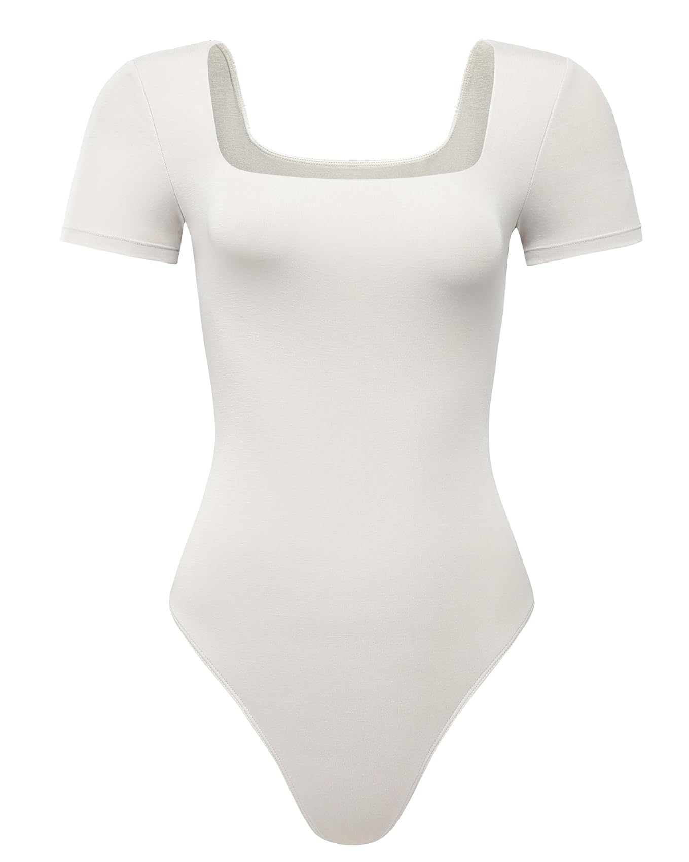 AUROLA Everyday Square Neck Bodysuits,Going Out Short Sleeve Double Lined Stretchy Shirt Tops,Coconut Milk,S