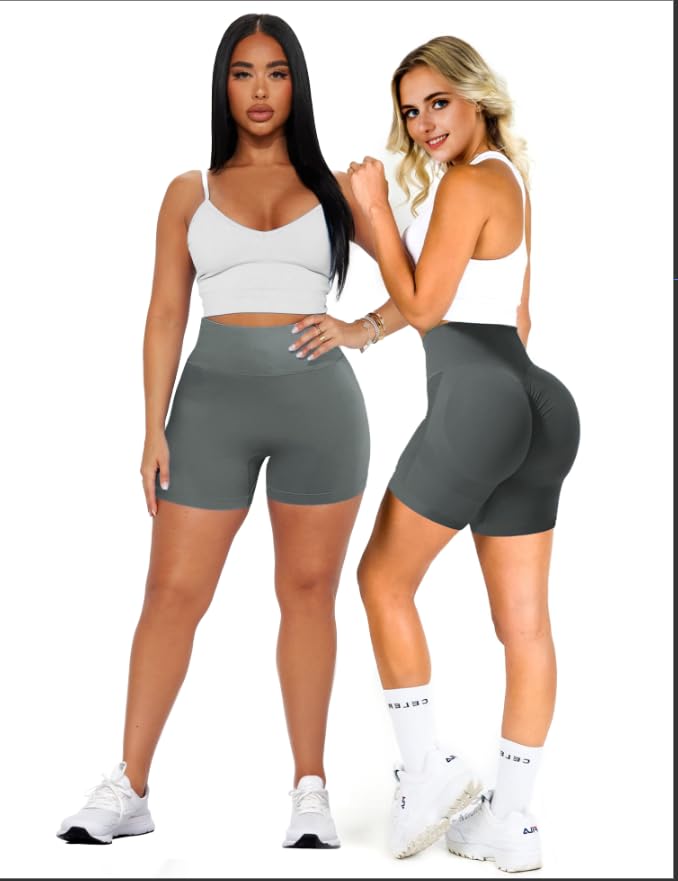 Womens Scrunch Gym Butt Lifting Seamless Shorts Yoga High-Waisted Workout Athletic Running Exercise Active Booty Shorts Squat Proof Stretchy Leggings Pants Fitness Sport Biker Spandex 5 Dark Grey