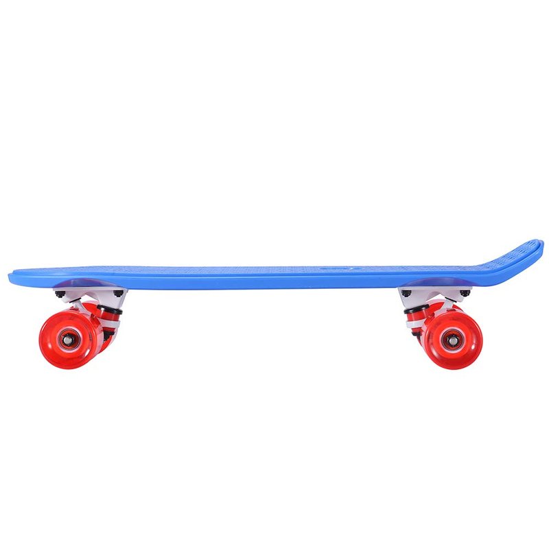 Playshion Kids Skateboard | 22" x 6" | Sturdy Fiberglass Deck Components - Hold up to 220 lbs | Designed for Boys, Girls and Teens (Blue/Clear Red)