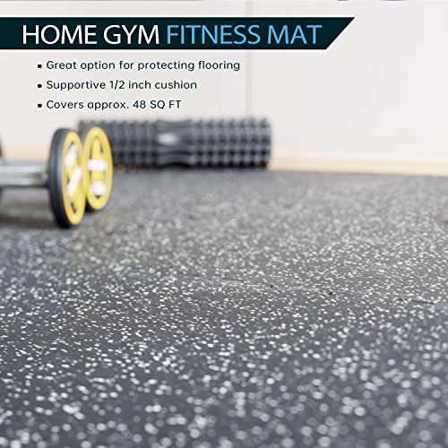 0.56 Inch Thick Gym Flooring for Home Gym with Rubber Top - 24 Sq Ft Interlocking Gym Floor Tiles - Workout Equipment Vibration Reduction Mats - 6 Pcs 24 x 24in Tile, Black & White