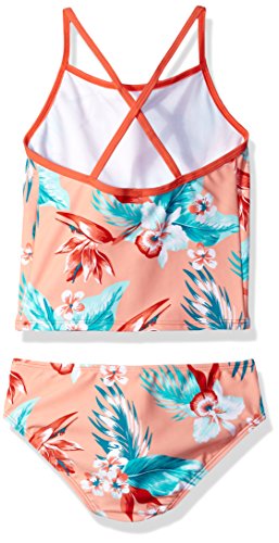 Kanu Surf Girls' Big Alania Floral Banded Tankini Beach Sport 2-Piece Swimsuit, Coral, 12