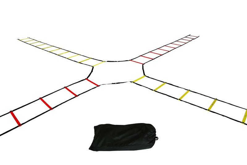Trademark Innovations Agility Quad Ladder - 12 Adjustable Rungs on Four Training Ladders (Red and Yellow)