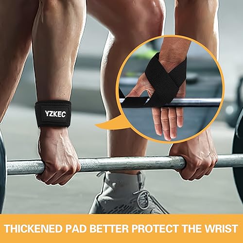 YZKEC 24" Cotton Weight Lifting Wrist Straps with Neoprene Cushioned Padded for Wrist Support and Protection，Weightlifting，Strength Training，Bodybuilding，Powerlifting，Dumbbell Workout，Men and Women (Pair)