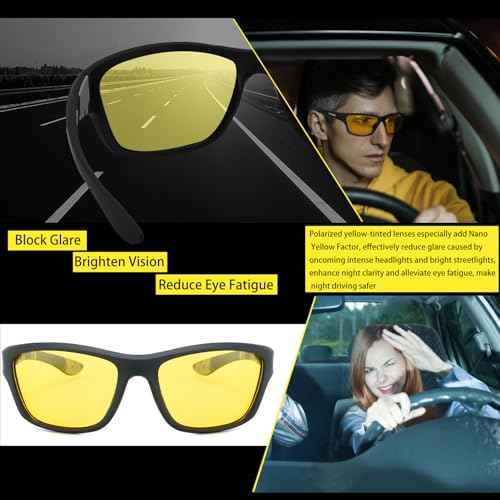 Polarized Night Time Driving Glasses for Men Women Anti Glare Night Vision Glasses Sunglasses for Cycling Biking