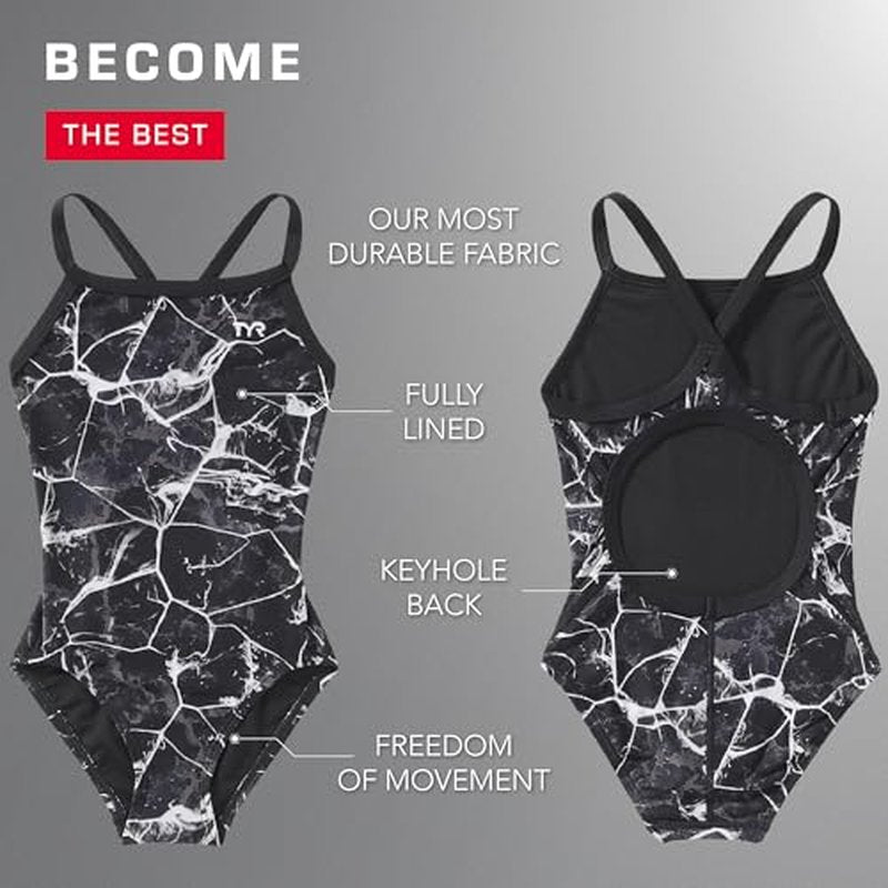 TYR Durafast Elite Diamondfit One Piece Girls' Swimsuit - Athletic Training and Competition Swimwear - Resists Chlorine