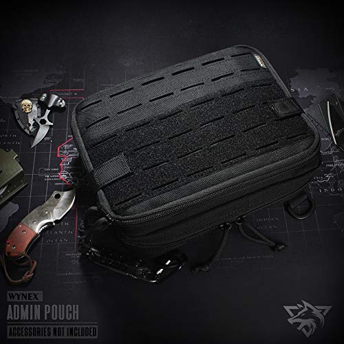 WYNEX Tactical Molle Admin Pouch of Laser Cut Design, Utility Pouches Molle Attachment Military Medical EMT Organizer with Map Pocket EDC Pack IFAK Tool Holder US Patch Included